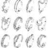12PC Summer Seaside Toe Rings Set: Adjustable Flower, Arrow, and Tail Rings for Girls' Pinky Bands.