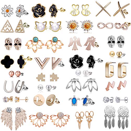 32 Pairs Assorted Stainless Steel Stud Earrings for Women