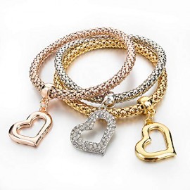 Gold Silver Plated Charm Bracelet for Women Stretch Crystal