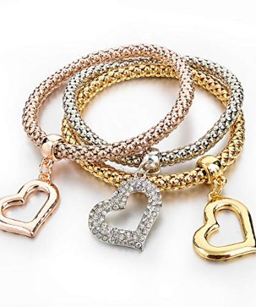 Gold Silver Plated Charm Bracelet for Women Stretch Crystal