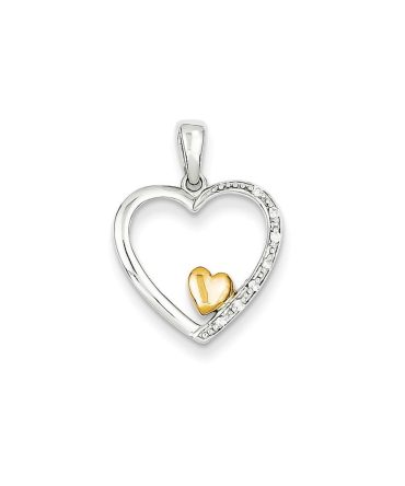 Necklace 14k Two Tone Yellow Gold Diamond Heart Pendant Charm