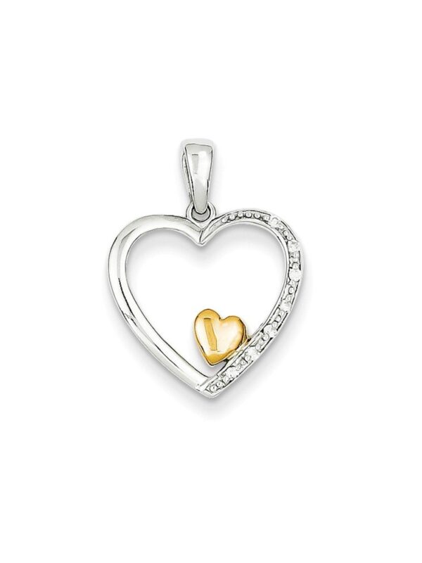 Necklace 14k Two Tone Yellow Gold Diamond Heart Pendant Charm