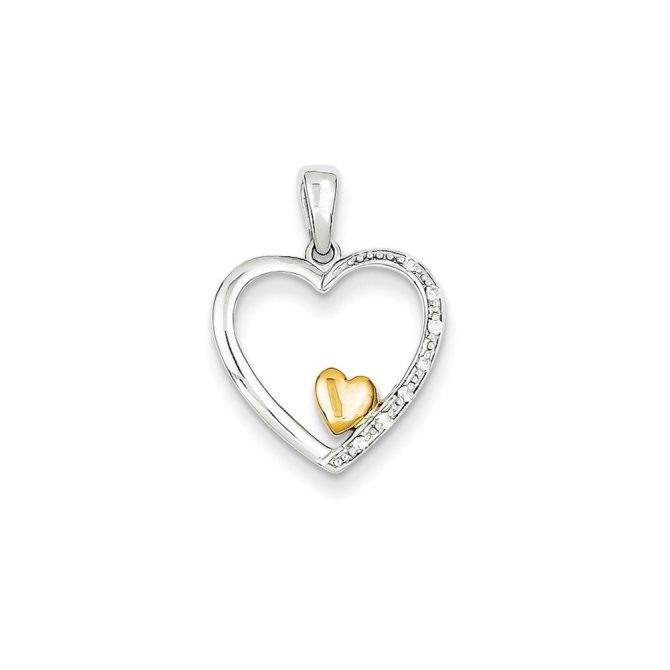 Necklace 14k Two Tone Yellow Gold Diamond Heart Pendant Charm