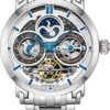Silver Skeleton Dial, Dual Time Stührling Original Mens Watch