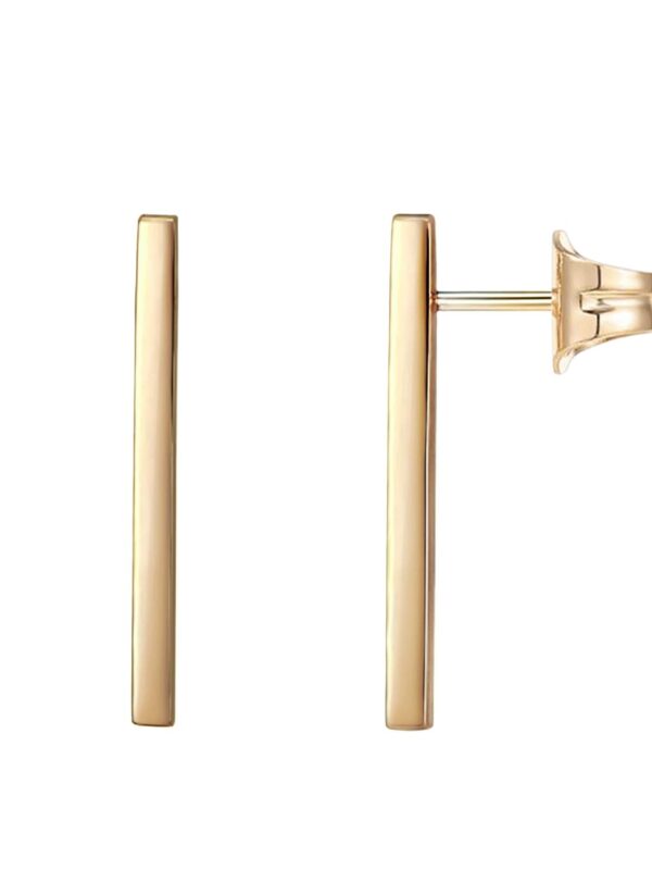 Close-up of PAVOI 14K Gold-Plated Mini Bar Earrings showcasing their minimalist design, sleek gold finish, and compact size. 