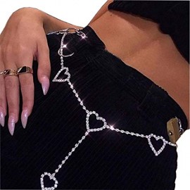 Rhinestone Body Chains Belt Crystal Waist Chains Heart Pendant