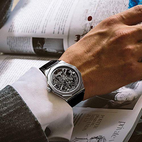 Men's Black Skeleton Mechanical Watch - Stylish and Waterproof Timepiece