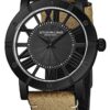 Stuhrling Original Black PVD Mens Minimalist Vintage Watch with Leather Strap