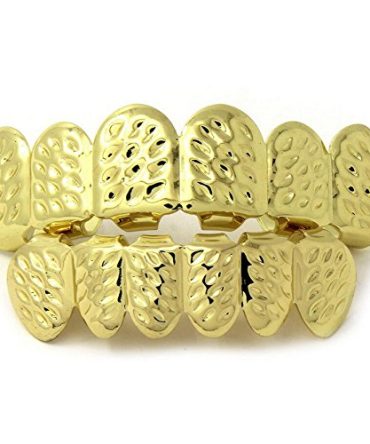 14k Plated Gold with Diamonds Cut Grillz Gold Teeth Set