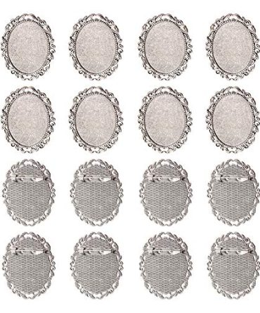 10pcs Antique Silver Oval Alloy Tray Vintage