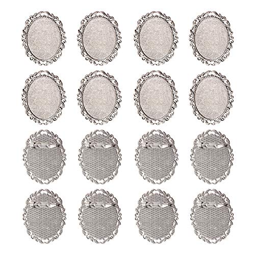 10pcs Antique Silver Oval Alloy Tray Vintage
