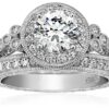 Size 7 Platinum Silver Antique Rings set Swarovski