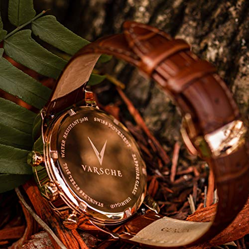Varsche Analog Dress Wrist Watch with Genuine Leather Strap