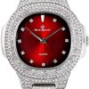 Red Oblong Case Mens PP Look Watch - Silver Cuban Set