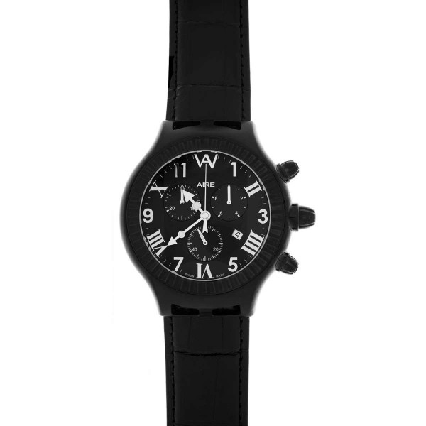 Aire Parlay Swiss Made Quartz Chronograph Over-Sized Mens Black Watch