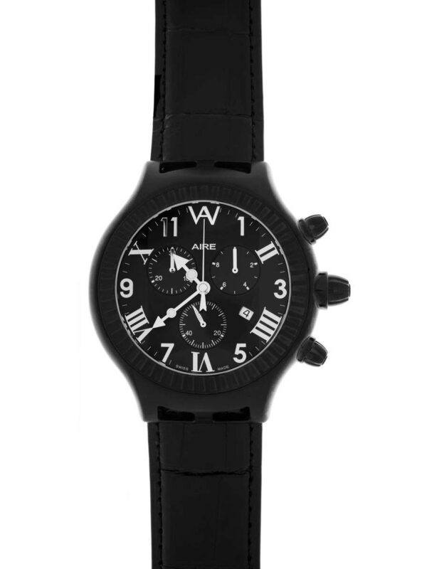 Aire Parlay Swiss Made Quartz Chronograph Over-Sized Mens Black Watch