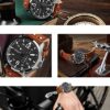 Stuhrling Original Mens Leather Watch Aviation Watch, Quick-Set Day-Date