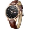 BUREI Mens Wrist Watch Classic Black Day Date Analog Quartz Dial