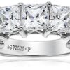 Platinum Plated Sterling Silver Ring with Princess-Cut Swarovski Zirconia Stones