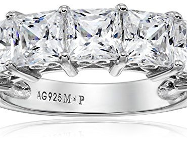Platinum-Plated Sterling Silver Princess-Cut 5-Stone Ring
