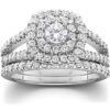 1 1/10ct Cushion Halo Diamond Engagement Wedding Ring Set