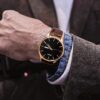 BUREI Mens Wrist Watch Classic Black Day Date Analog Quartz Dial