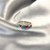 6mm Turquoise and Coral Gemstone Chip Inlay Band Ring - Made in USA