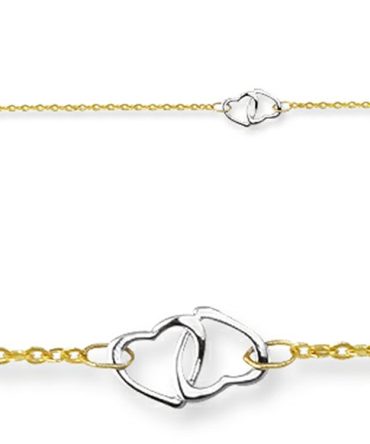 14 kt Yellow Gold Double Hearts Adjustable Ankle Bracelet