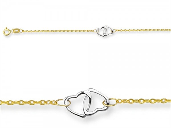 14 kt Yellow Gold Double Hearts Adjustable Ankle Bracelet
