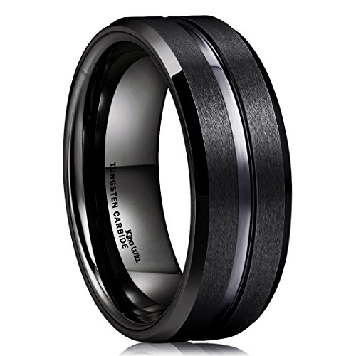 8mm Black Tungsten Carbide Wedding Band Ring