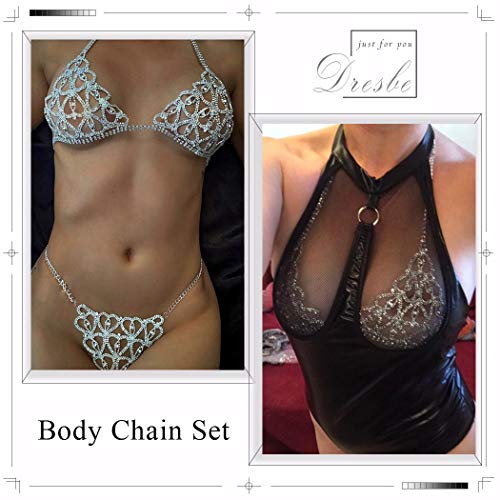 Rhinestones Body Chain Suit Silver Bikini Bra Chain