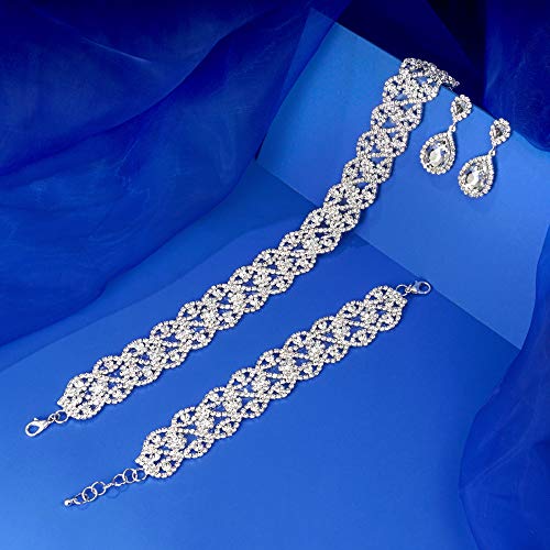 3 Pack Rhinestone Crystal Choker Necklace Link Bracelet