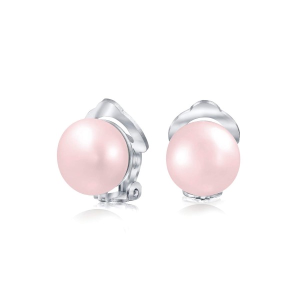 Pink Freshwater Cultured Pearl Clip On Ball Stud Earrings