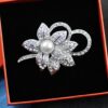 Flower Brooch Pin with Shiny Created Crystal and Created Pearl