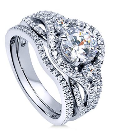 Size 7 Engagement Wedding Ring Rhodium Plated Sterling Silver Round Cubic