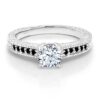 Gem Stone King 925 Sterling Silver White Created Sapphire and Black Diamond