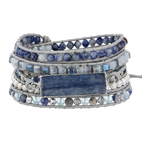 Blue Vine Stone Hematite Crystal 5 Wraps Bracelets