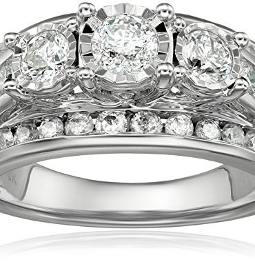 2.0 Carat Diamond, Channel and Prong Set 10kt White Gold 3-Stone
