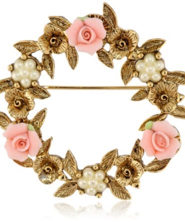Jewelry Porcelain Rose Floral Wreath Brooch