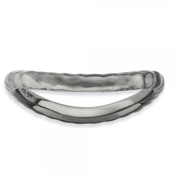 925 Sterling Silver Black Plate Wave Band Ring