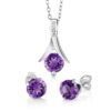 Gem Stone Amethyst Silver Round Cut Earrings Pendant Set