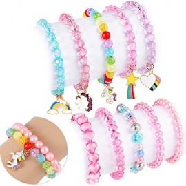 G.C 10 PCS Girls Kids Rainbow Beaded Bracelet