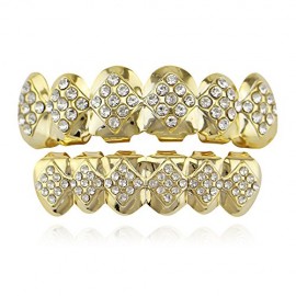 18k Gold Plated Iced Out Grills with Diamond Hip Hop Teeth Grillz