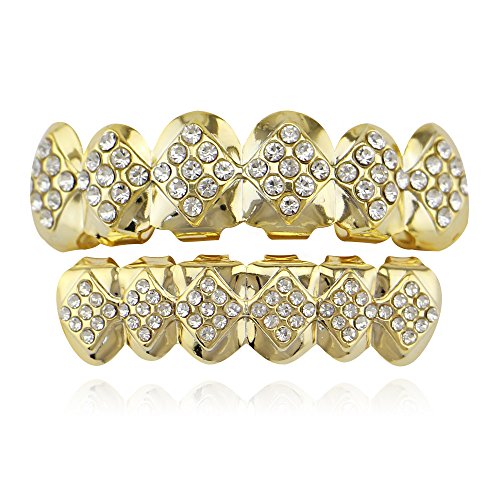 18k Gold Plated Iced Out Grills with Diamond Hip Hop Teeth Grillz