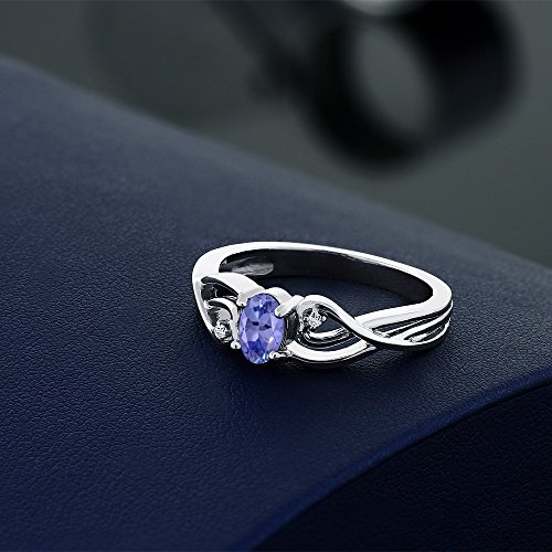 Gem Stone King 925 Sterling Silver Oval Blue Tanzanite and White Diamond
