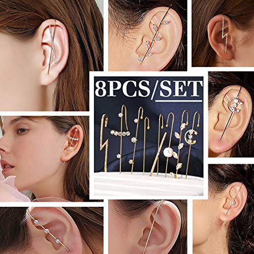 8PCS/Set Gold Ear Cuff Wrap Crawler Hook Earrings