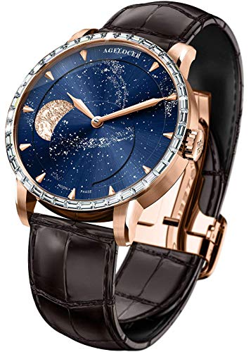 Elegance with the Men's Real Diamond High Style Blue Automatic Moon Phase Mechanical Watch
