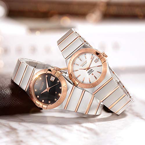 Automatic Wrist Watch ROCOS Rose Gold Dress Watch White Dial Ladies Crystal