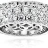 Platinum-Plated Sterling Silver 3 Row Pave Ring set
