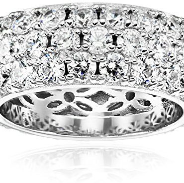 Platinum-Plated Sterling Silver 3 Row Pave Ring set